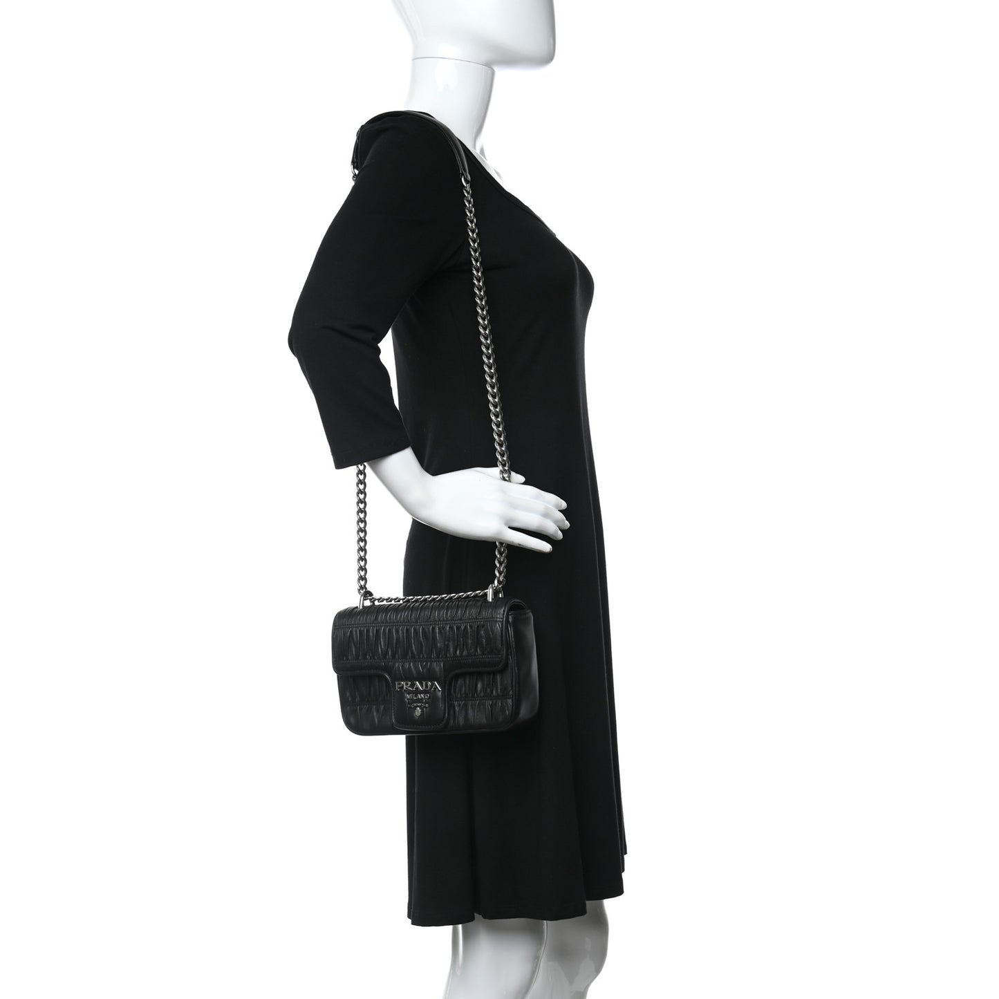 Nappa Gaufre Small Chain Flap Shoulder Bag Black