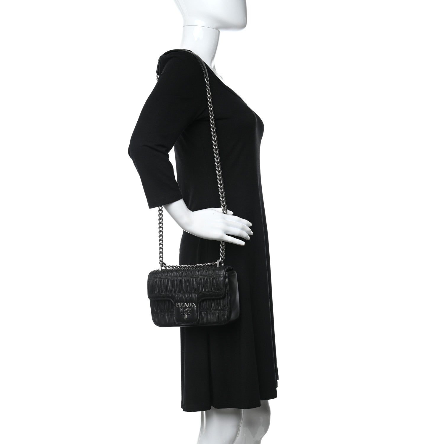 Prada Nappa Gaufre Small Chain Flap Shoulder Bag Black 2 of 13