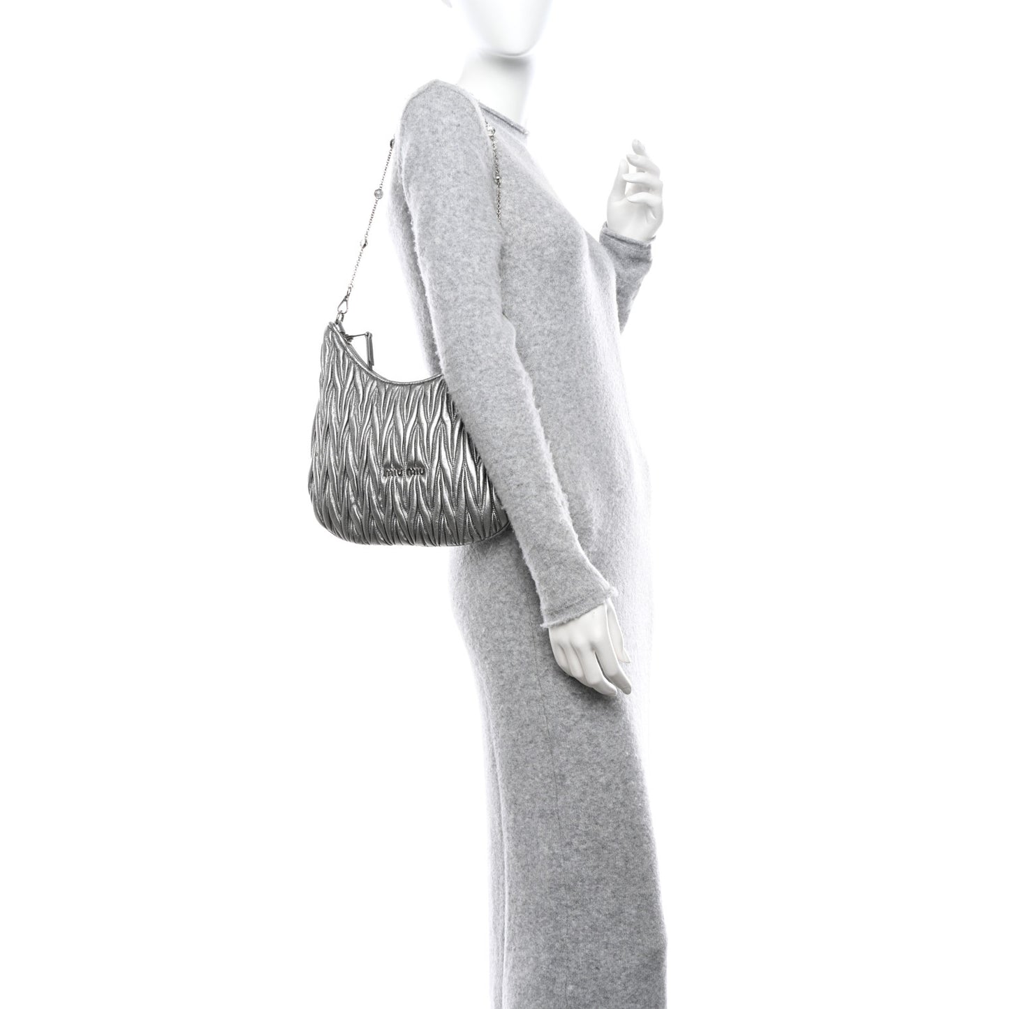 Metallic Nappa Matelasse Crystal Shoulder Bag Cromo