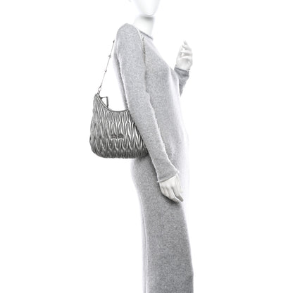 Miu Miu Metallic Nappa Matelasse Crystal Shoulder Bag Cromo 2 of 10
