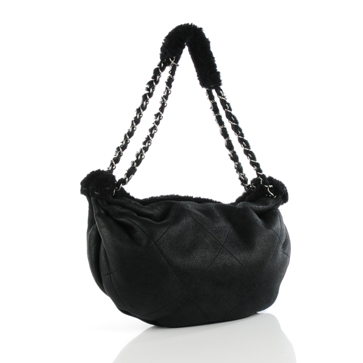 Chanel Shearling Suede Calfskin Stitched Hobo Black 3 of 7