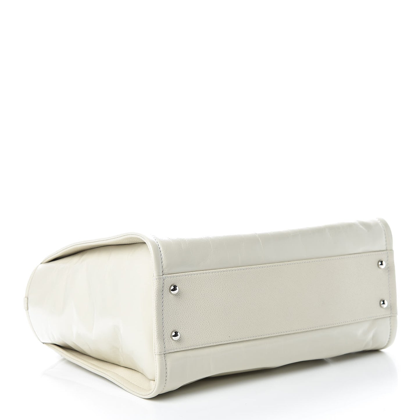 Glazed Calfskin Small Deauville Tote Ecru