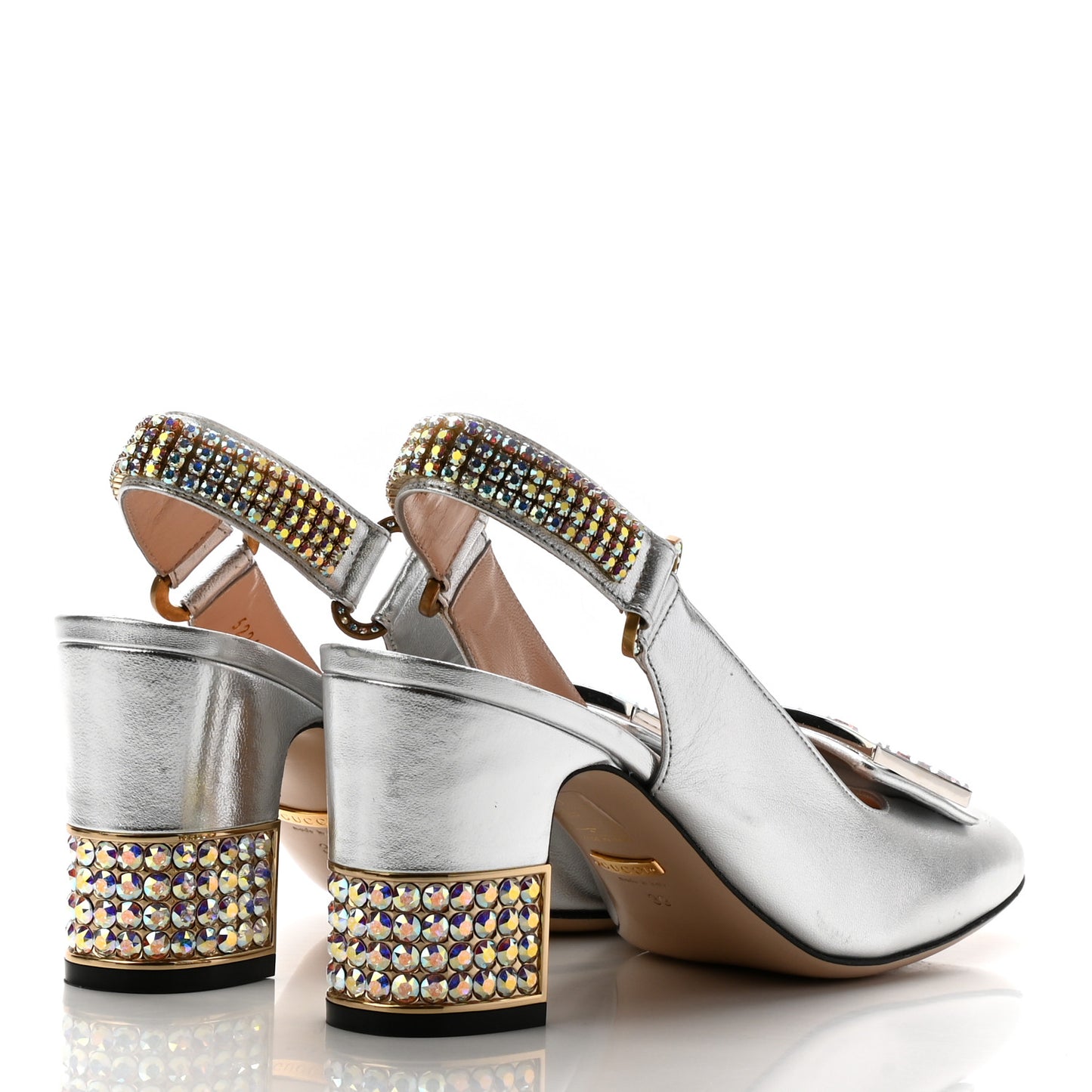 Metallic Nappa Crystal Square G Madelyn Slingbacks 39 Silver