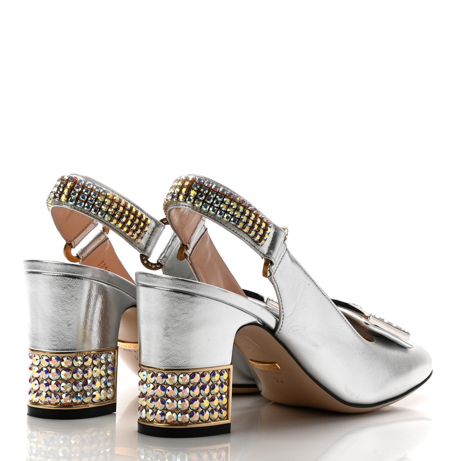 Gucci Metallic Nappa Crystal Square G Madelyn Slingbacks 39 Silver 4 of 18