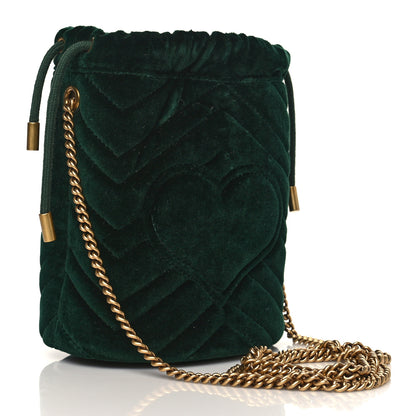 Gucci Velvet Matelasse Mini GG Marmont 2.0 Bucket Bag Dark Green 3 of 10
