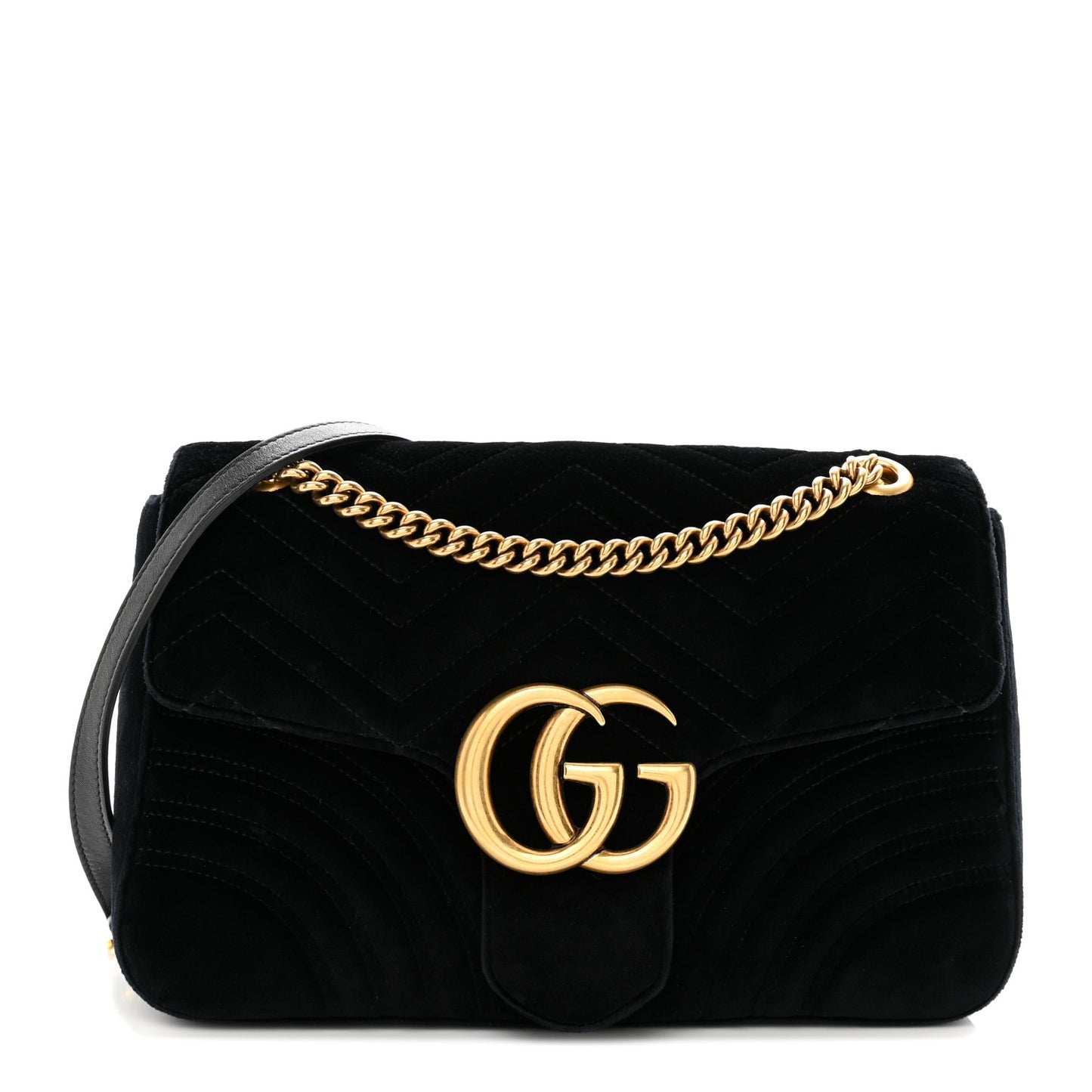 Velvet Matelasse Medium GG Marmont Shoulder Bag Black