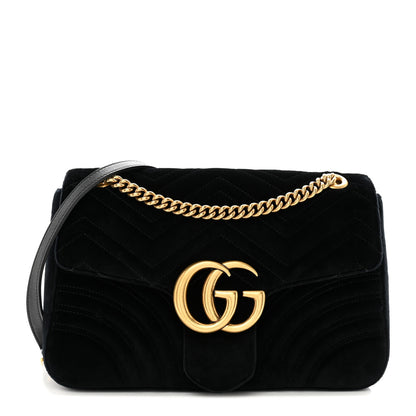 Gucci Velvet Matelasse Medium GG Marmont Shoulder Bag Black 1 of 11