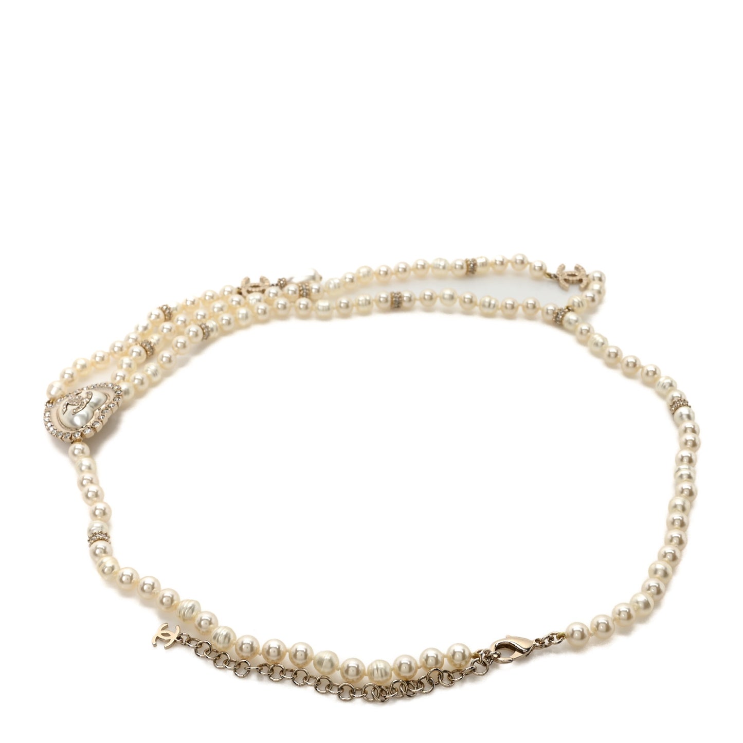 Pearl Crystal Resin CC Heart Belt Gold Pearly White