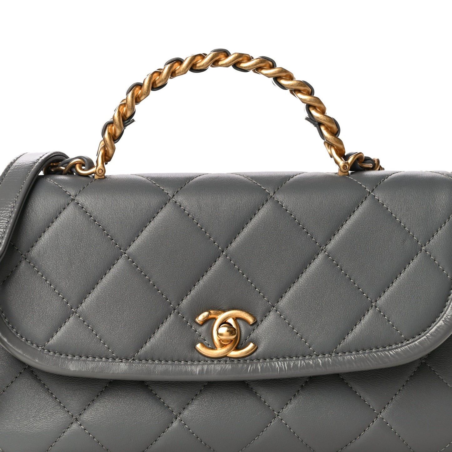 Lambskin Quilted Small La Parisienne Top Handle Flap Grey