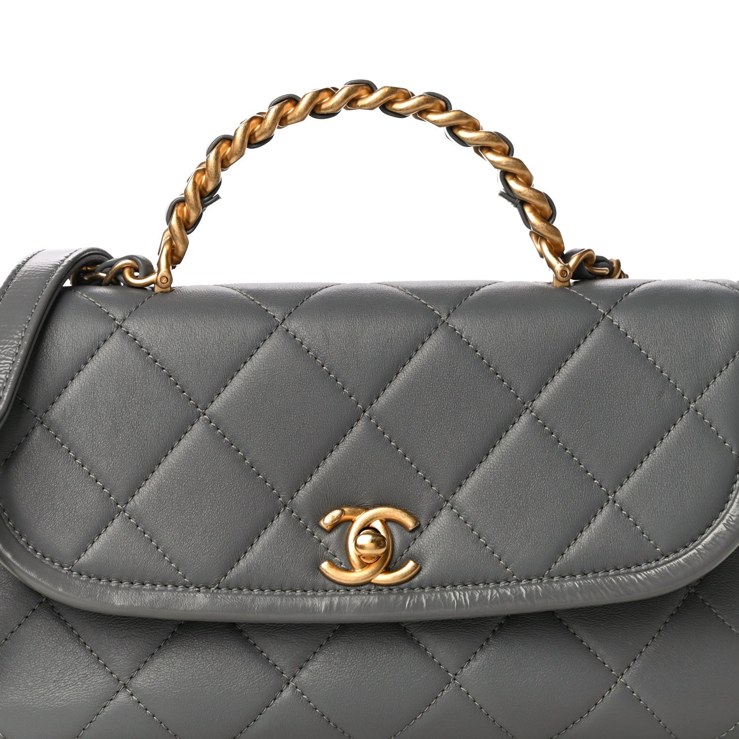 Chanel Lambskin Quilted Small La Parisienne Top Handle Flap Grey 6 of 10