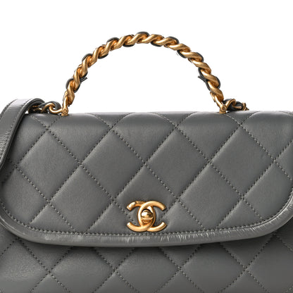 Chanel Lambskin Quilted Small La Parisienne Top Handle Flap Grey 6 of 10