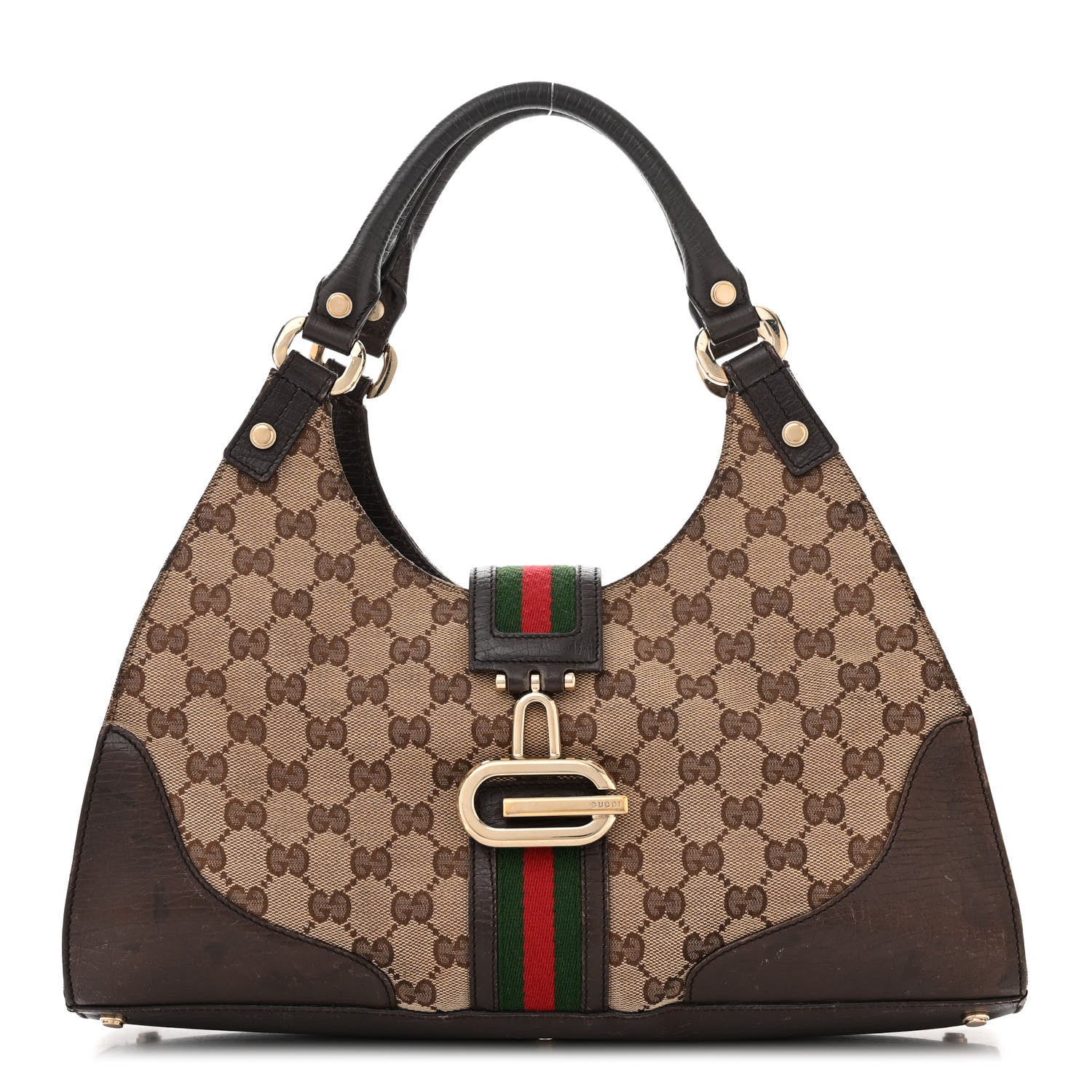 Gucci Monogram Web Junco Shoulder Bag Dark Brown 1 of 15