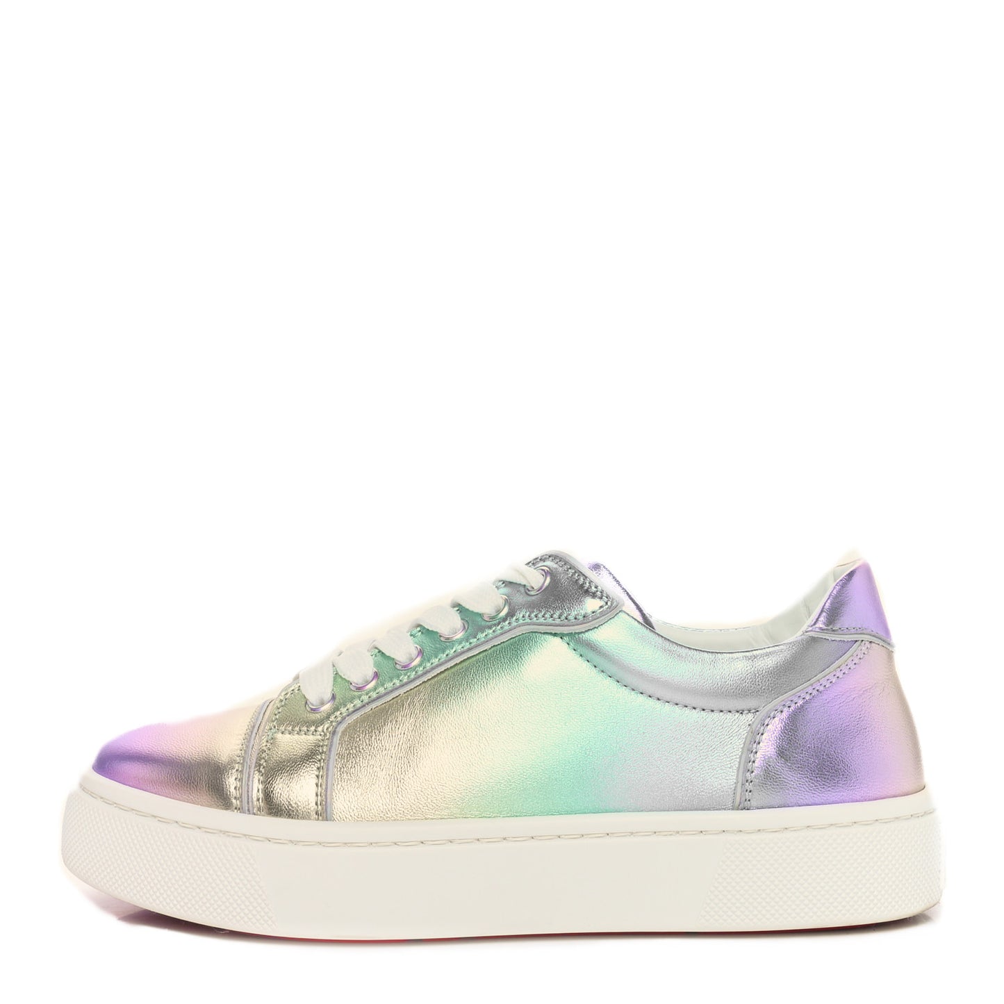 Metallic Calfskin Flat Sneakers 37 White Multicolor
