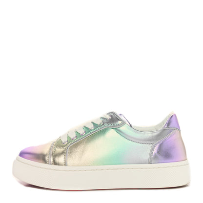 Christian Louboutin Metallic Calfskin Flat Sneakers 37 White Multicolor 1 of 9