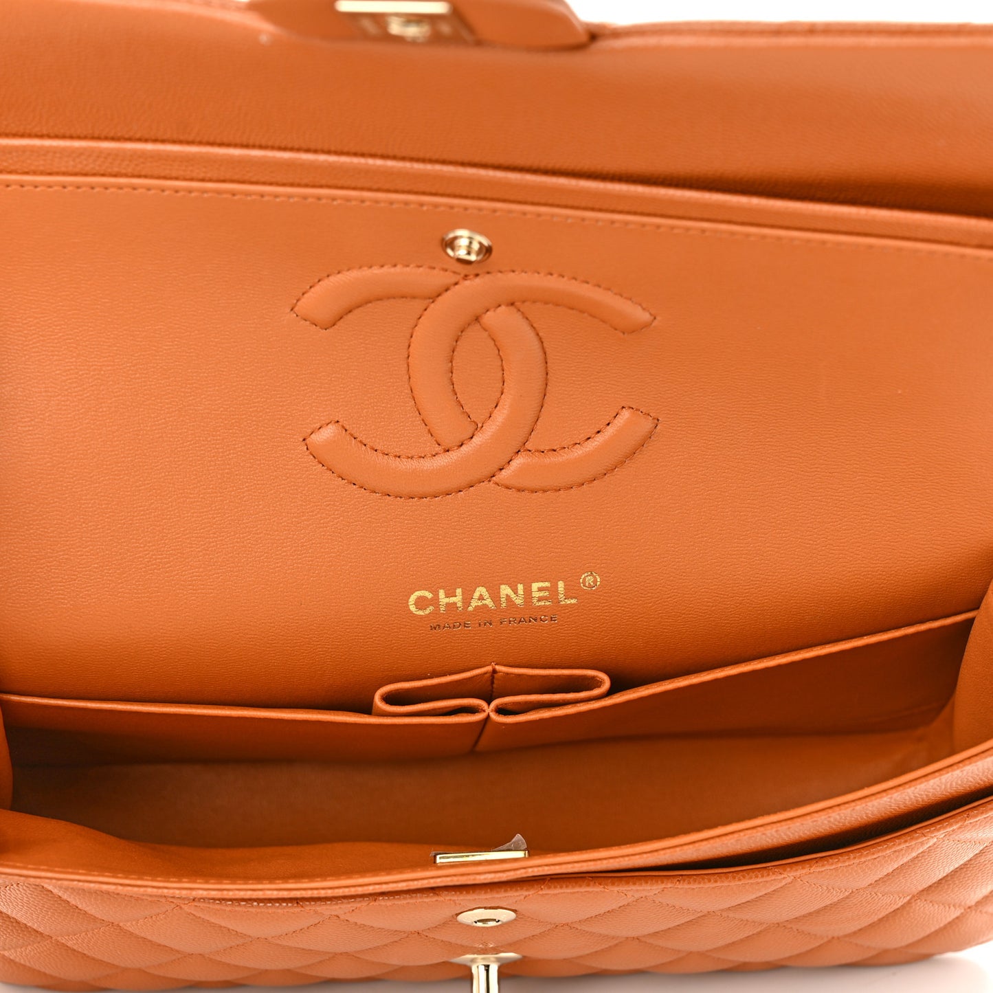 Caviar Quilted Medium Double Flap Light Brown