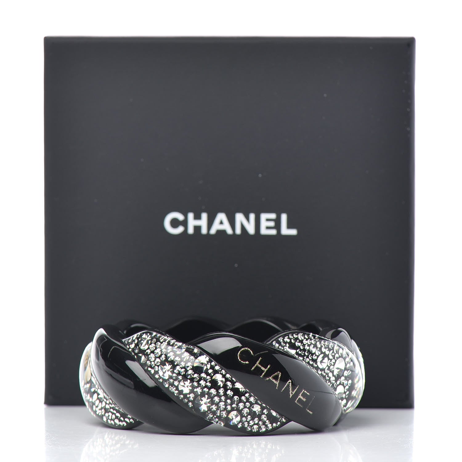 Chanel Resin Crystal CC Cuff Bracelet Black 5 of 5
