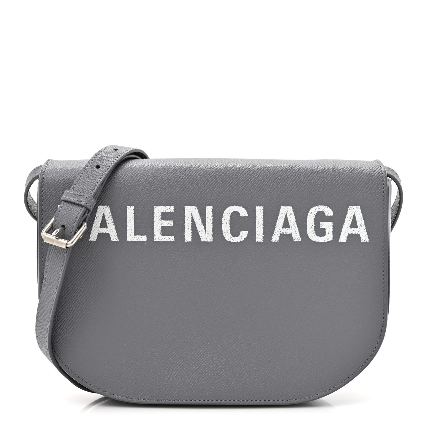 Signature Grained Calfskin Logo S Ville Day Bag Gris Perle Fonce White