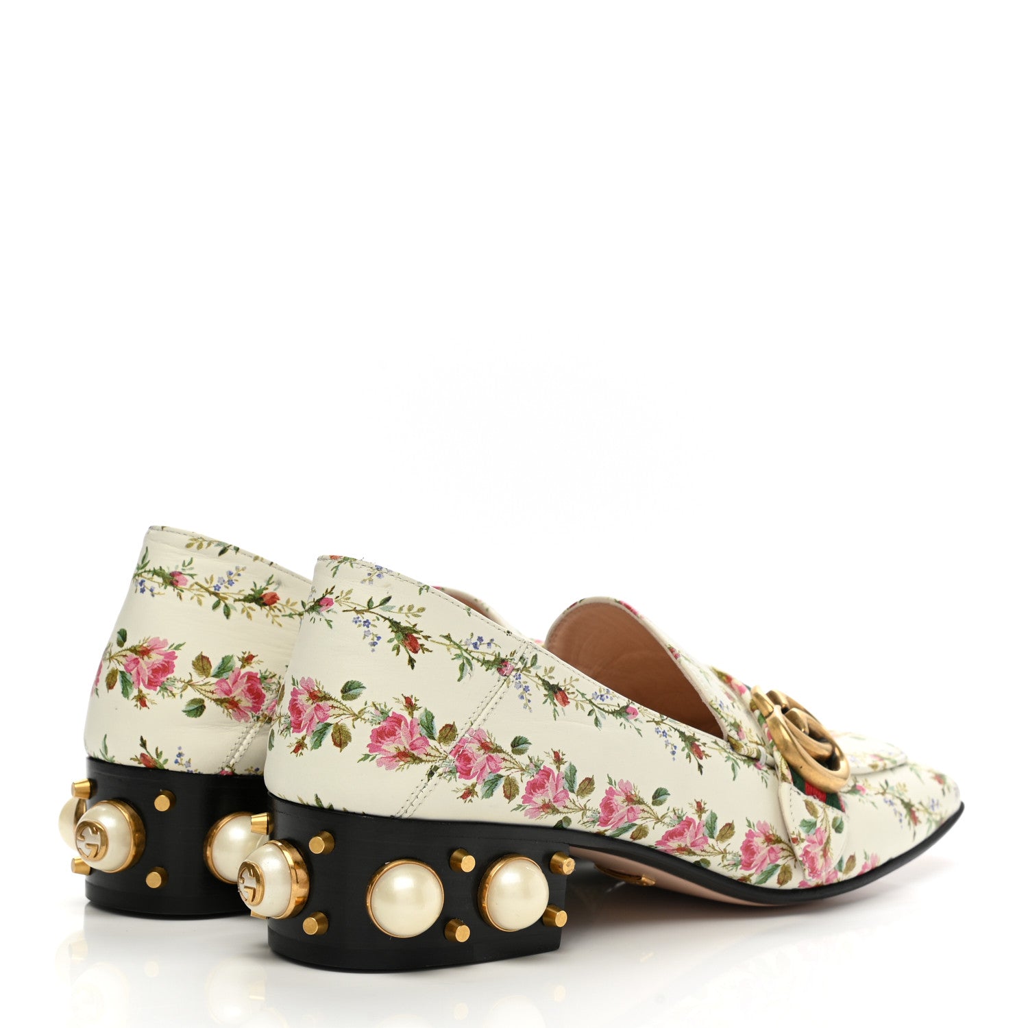 Gucci Calfskin Web Pearl Floral Embellished Peyton Loafer 38 White Multicolor 4 of 9