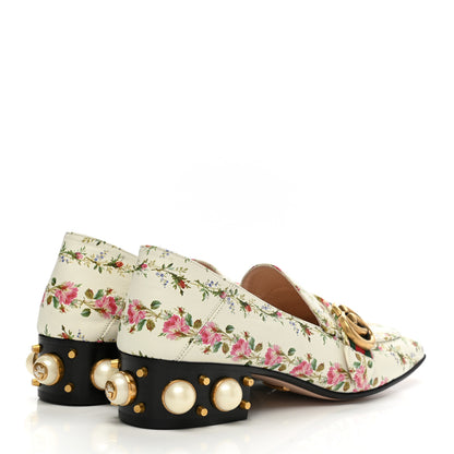 Gucci Calfskin Web Pearl Floral Embellished Peyton Loafer 38 White Multicolor 4 of 9