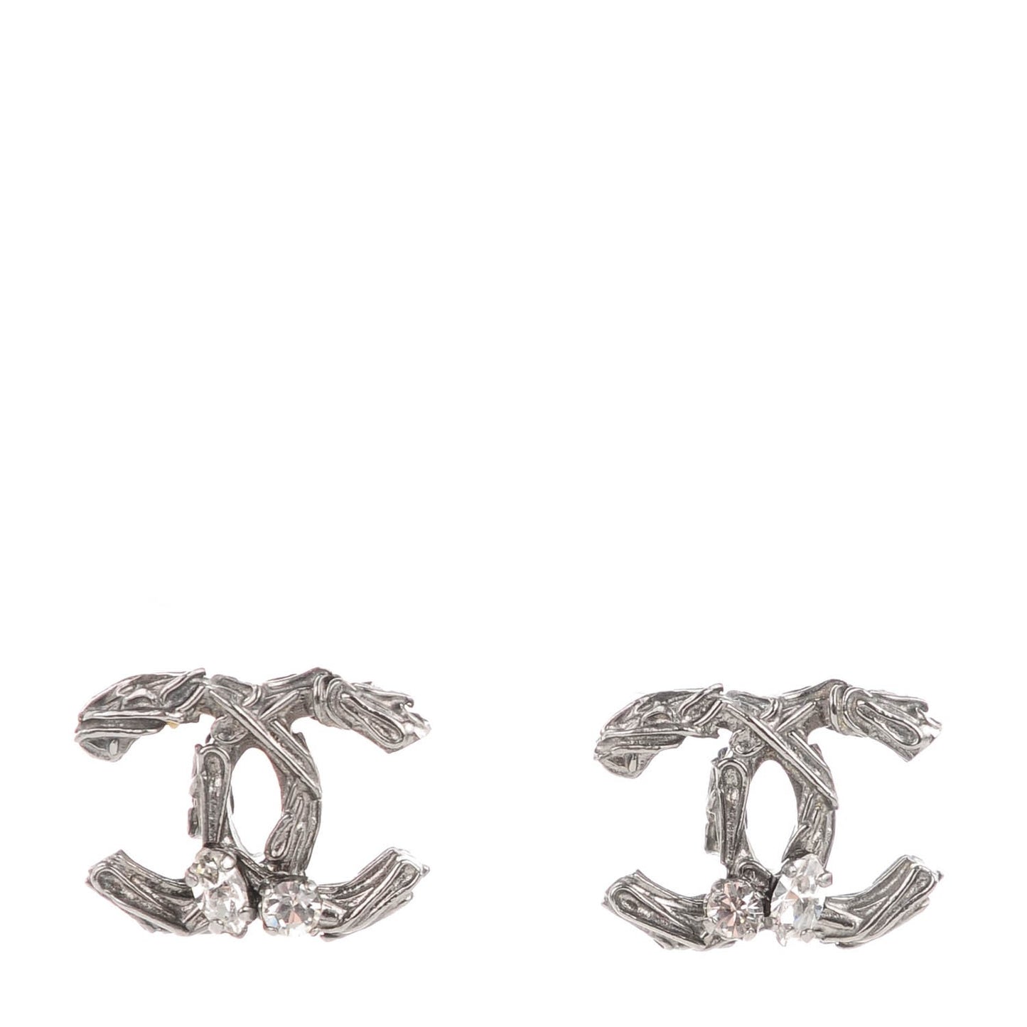 Crystal Textured CC Earrings Silver