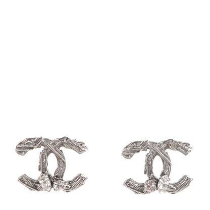 Chanel Crystal Textured CC Earrings Silver 1 of 5