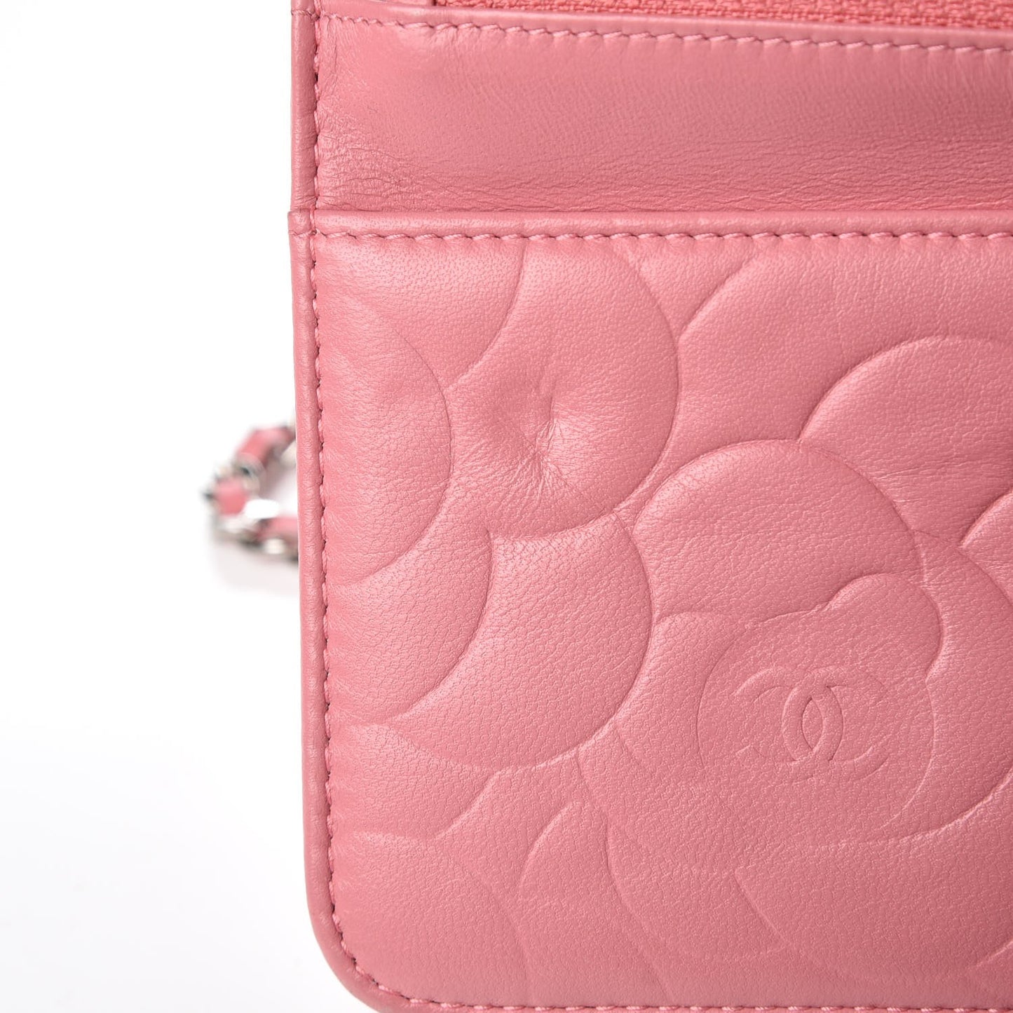 Lambskin Camellia Embossed Wallet On Chain WOC Pink