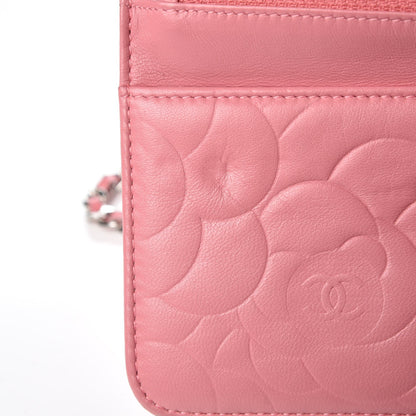 Chanel Lambskin Camellia Embossed Wallet On Chain WOC Pink 10 of 13