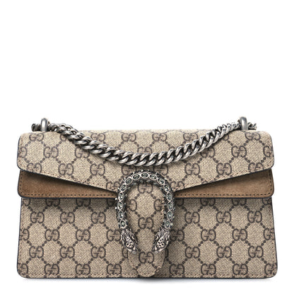 Gucci GG Supreme Monogram Suede Crystal Small Dionysus Shoulder Bag Beige Ebony Taupe 1 of 10