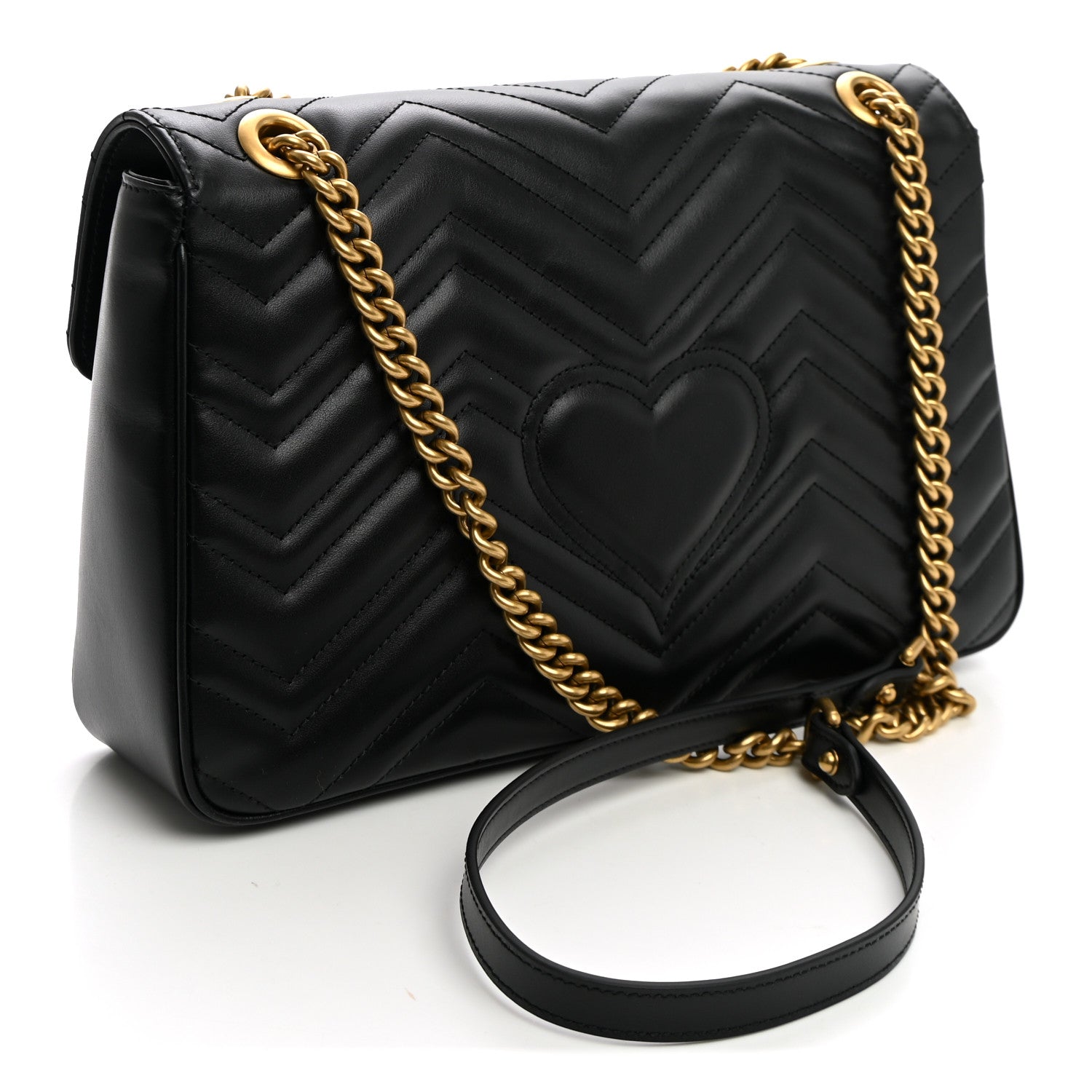 Gucci Calfskin Matelasse Medium GG Marmont Shoulder Bag Black 3 of 10