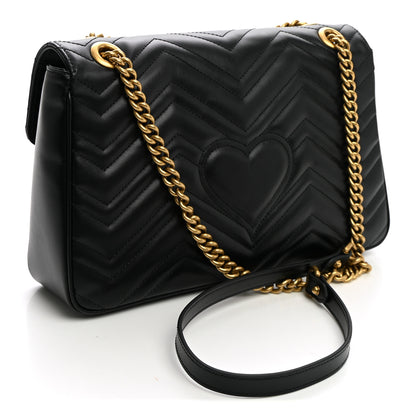 Gucci Calfskin Matelasse Medium GG Marmont Shoulder Bag Black 3 of 10
