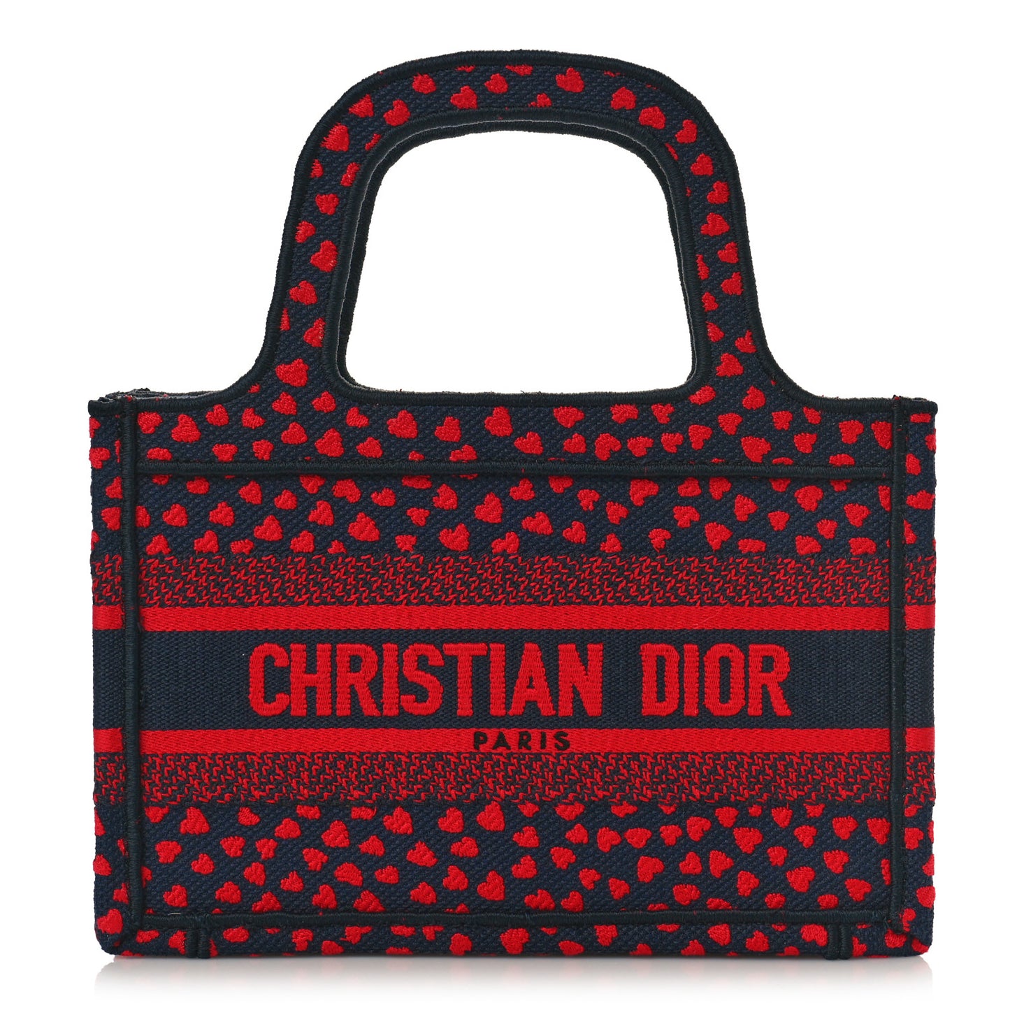 Canvas Embroidered Pop Heart I Love Paris Mini Book Tote Red Multicolor