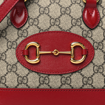 Gucci GG Supreme Monogram Azalea Calfskin Mini Horsebit 1955 Top Handle Bag Beige New Cherry Red 8 of 10