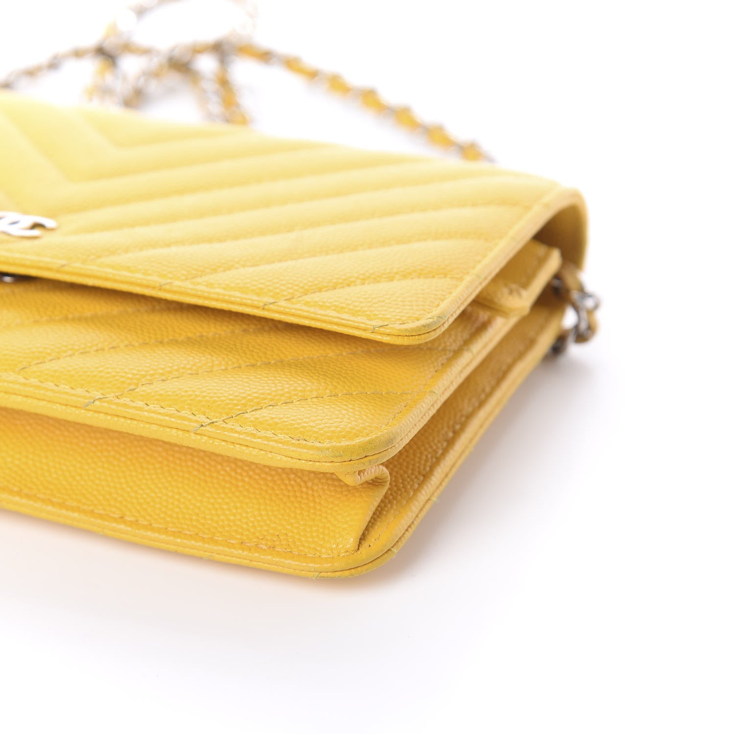 Chanel Caviar Chevron Quilted Wallet On Chain WOC Yellow 11 of 11