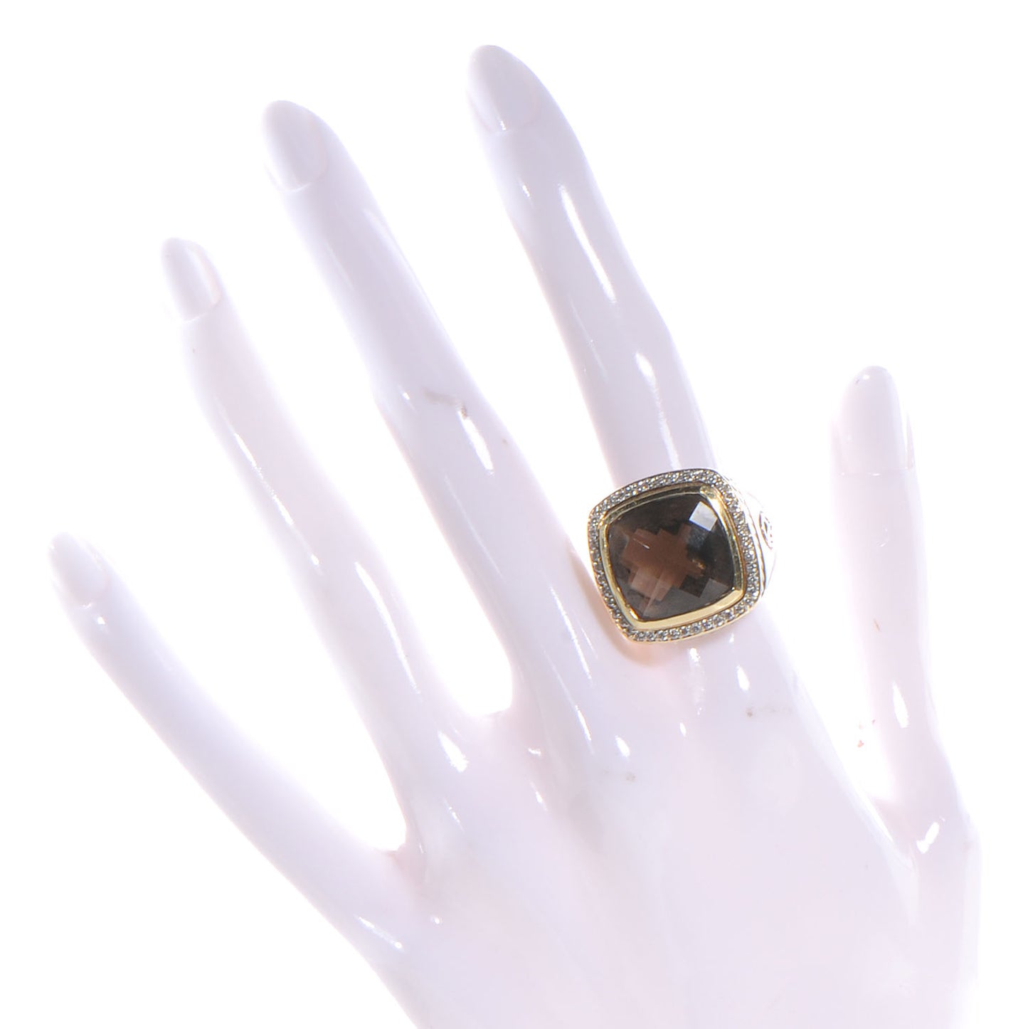 Sterling Silver 18K Yellow Gold Diamond Smoky Quartz 14mm Albion Statement Ring 54 7