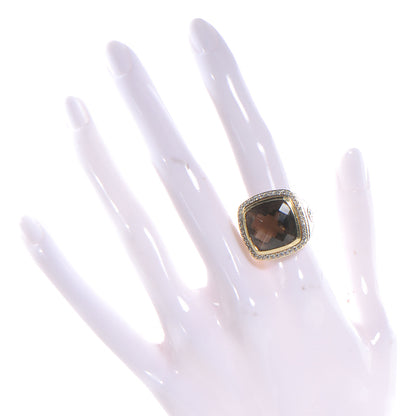 David Yurman Sterling Silver 18K Yellow Gold Diamond Smoky Quartz 14mm Albion Statement Ring 54 7 2 of 5