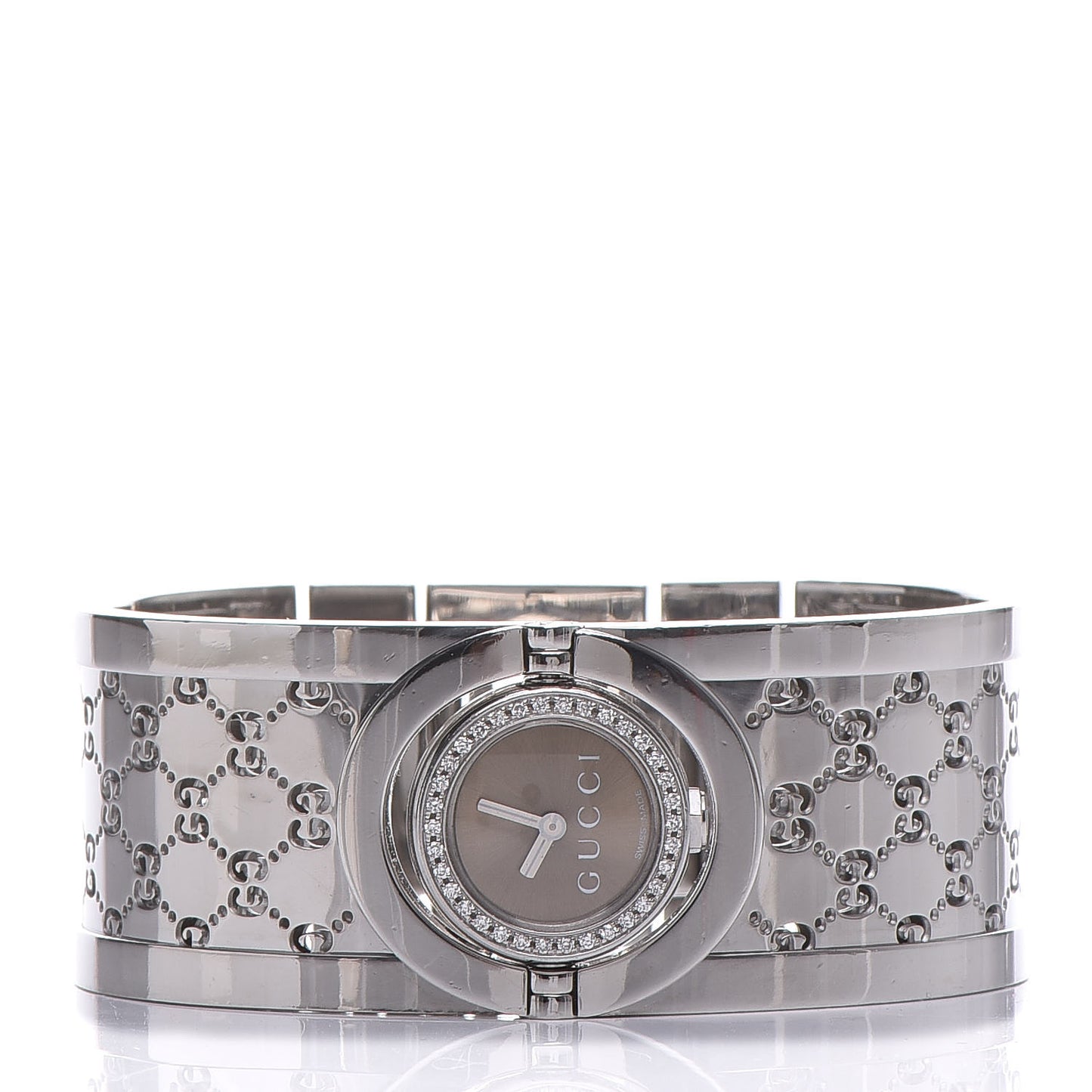 Stainless Steel Diamond Bezel 23mm Twirl Quartz Watch Brown
