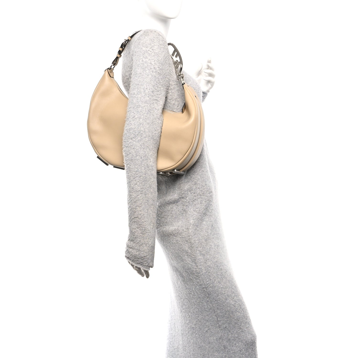 Fendi Vitello Grace Matte Metal Handle Medium Fendigraphy Hobo Bag Beige Amido 2 of 10