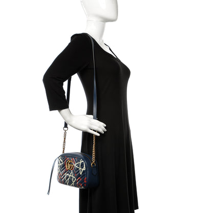 Gucci Calfskin Matelasse GucciGhost Small GG Marmont Chain Shoulder Bag Blue Agata Hibiscus Red 2 of 10