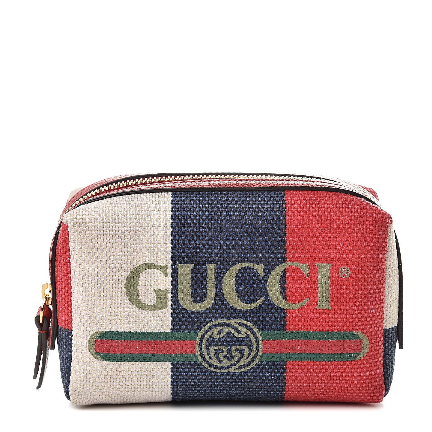 Gucci Canvas Sylvie Stripe Logo Cosmetic Case Mystic White Hibiscus Red Maritime 1 of 7