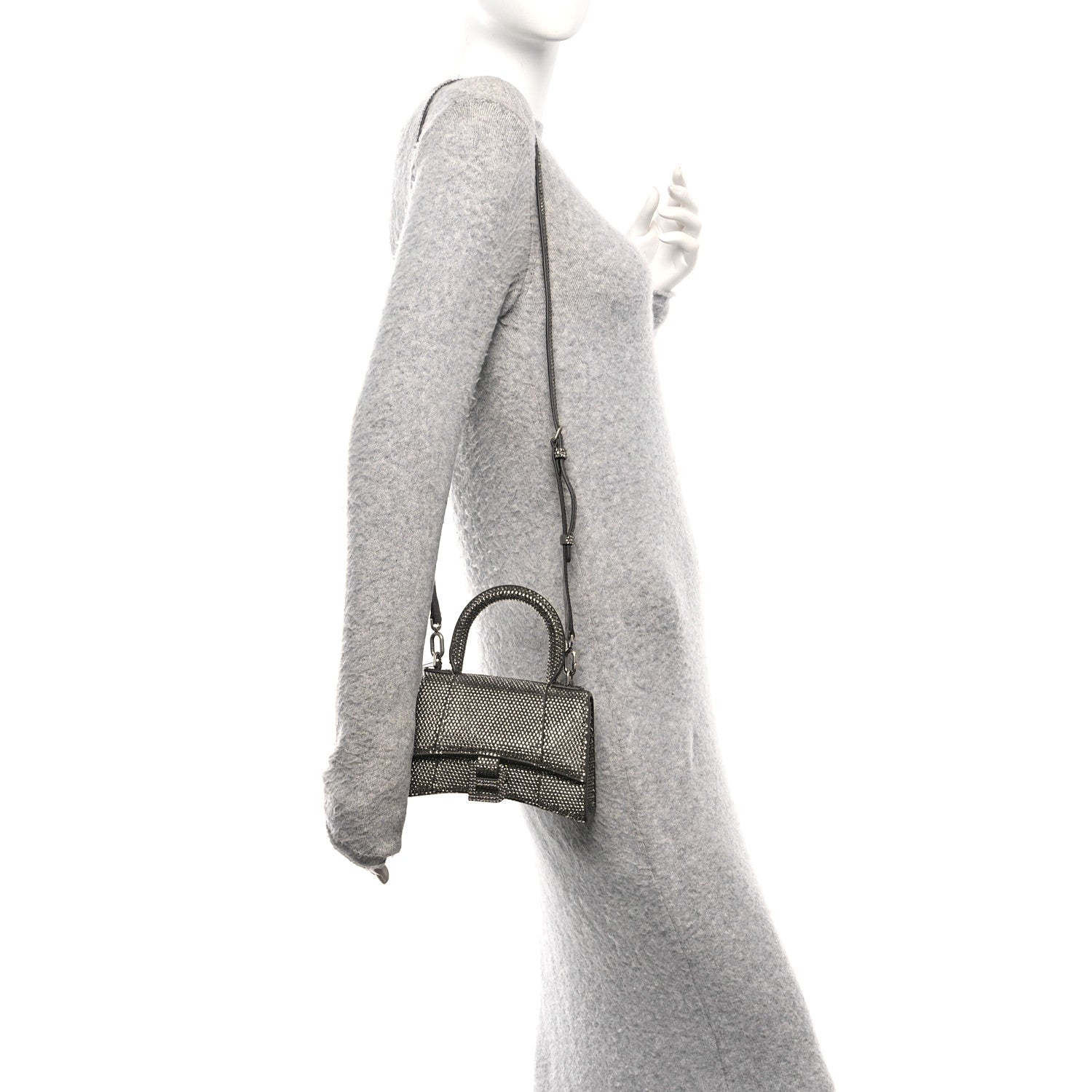 Balenciaga Strass Suede Hourglass Top Handle Bag XS Smoke Grey Crystal 2 of 9