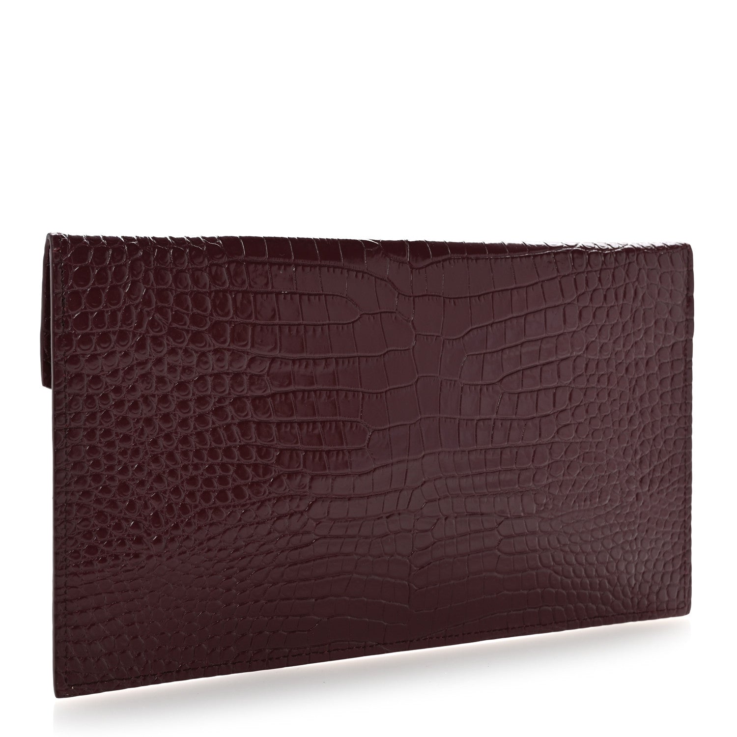 Saint Laurent Calfskin Crocodile Embossed Uptown Monogram Clutch Rouge Legion 3 of 12