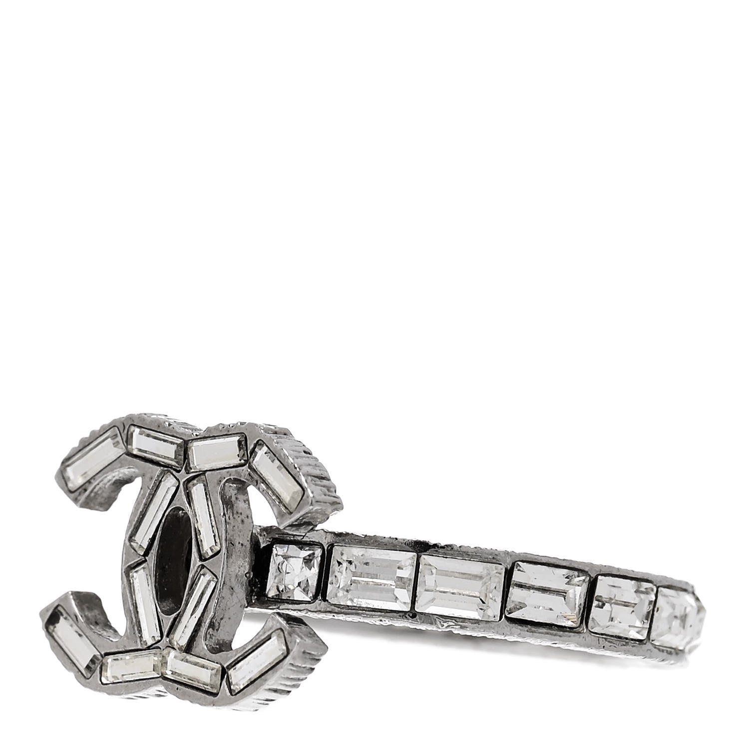Chanel Crystal Baguette CC Ring 52 6 Silver 3 of 5