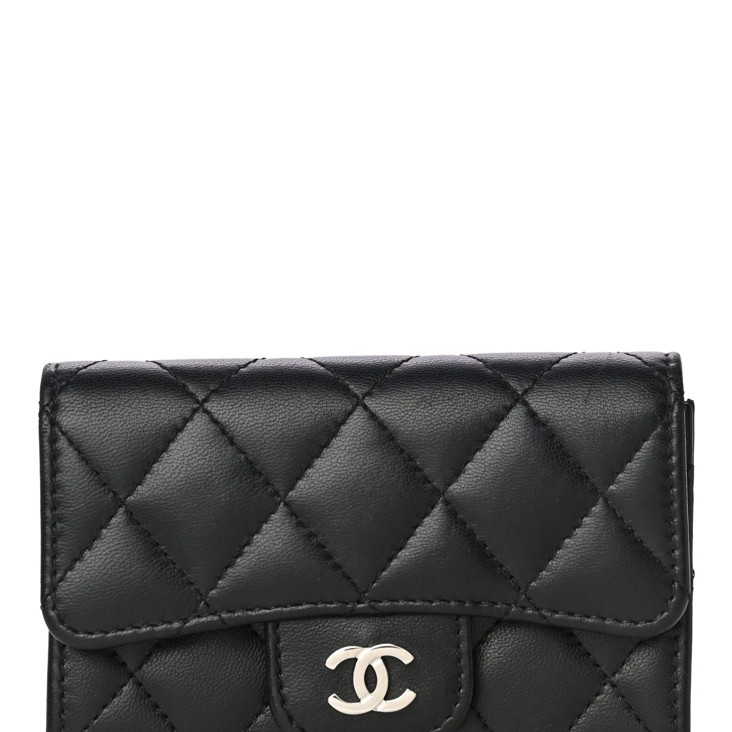 Lambskin Quilted Flap Card Holder Black