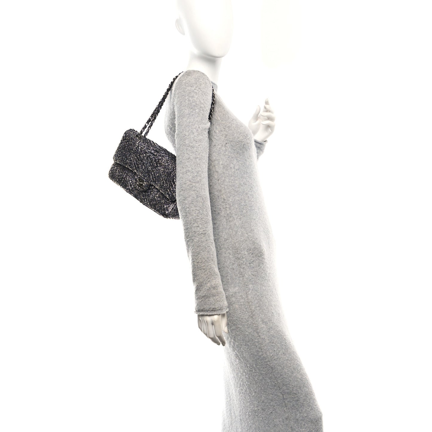 Metallic Snakeskin Medium Double Flap Black Silver