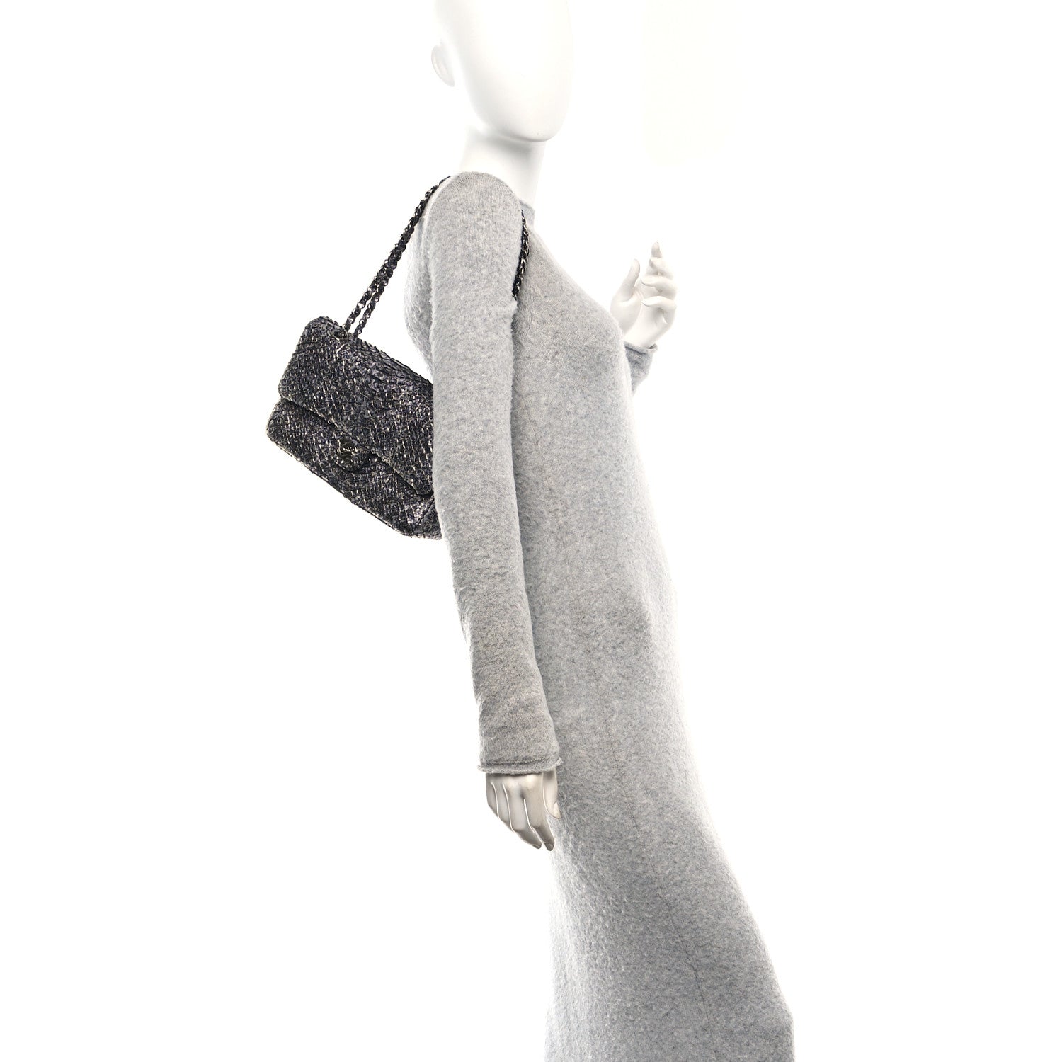 Chanel Metallic Snakeskin Medium Double Flap Black Silver 2 of 11