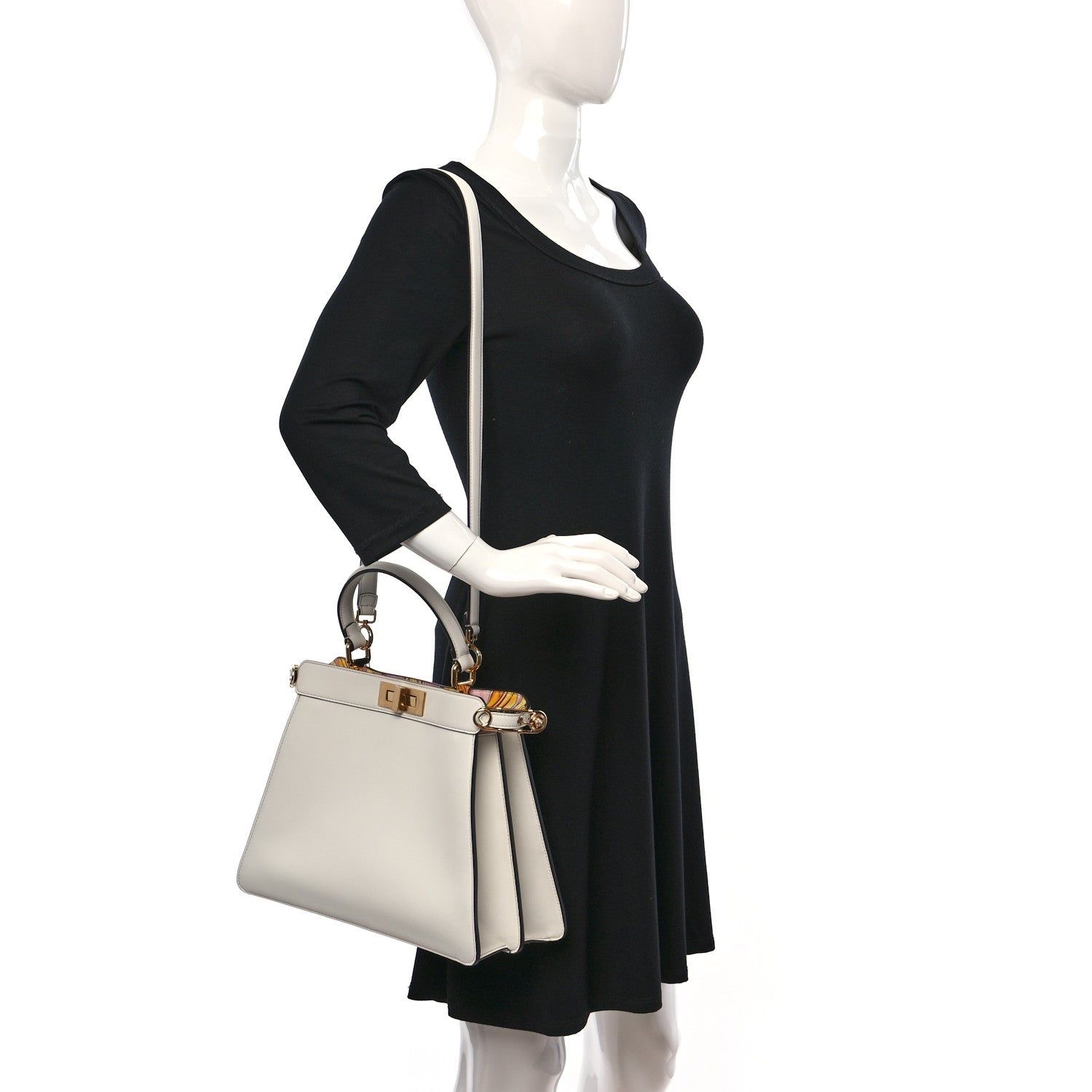 Fendi X VERSACE Vitello Seta Nappa Fendace FF Baroque Medium Peekaboo I SEE U Satchel White Ice 2 of 9