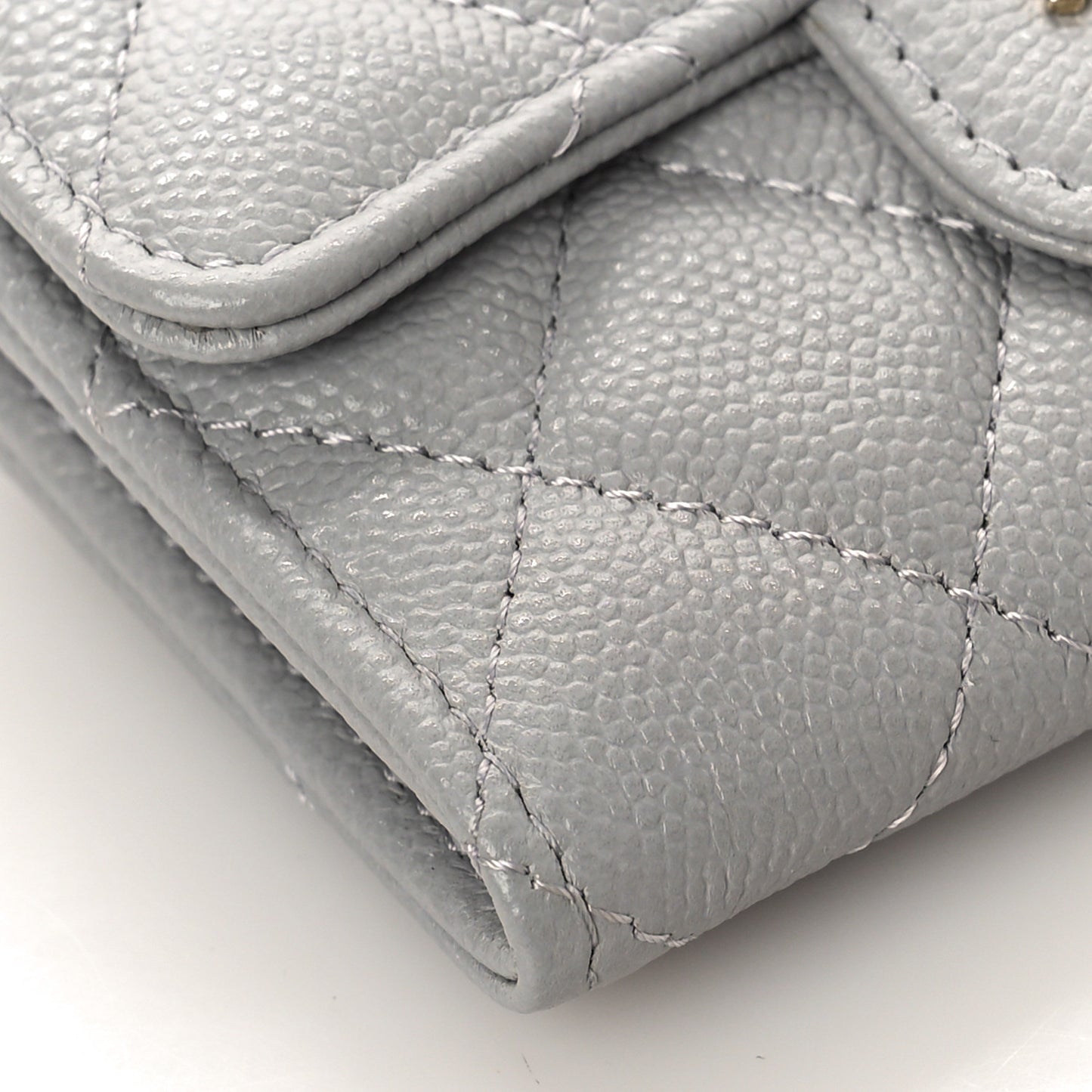 Caviar Quilted Flap Card Holder Wallet Grey