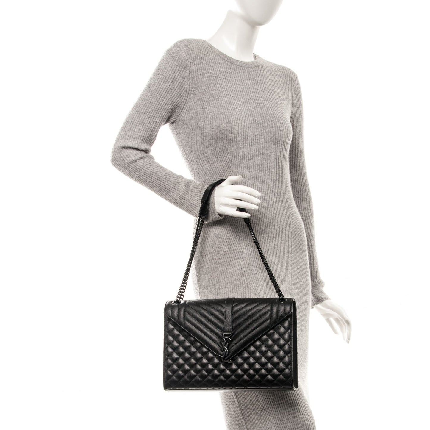 Grain De Poudre Textured Mixed Matelasse Large Triquilt Monogram Satchel Black