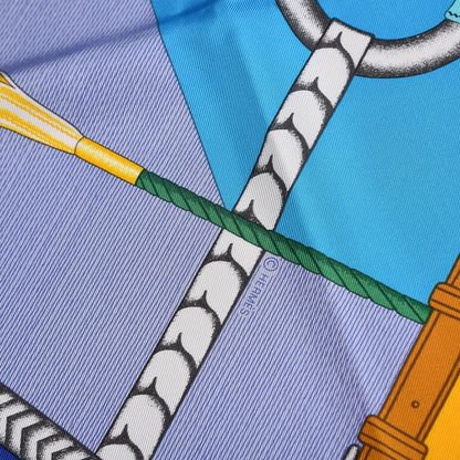 Hermes Silk Parcours Sans Faute Scarf 90 Bleu Jaune Turquoise 5 of 7