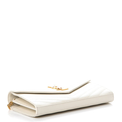 Saint Laurent Grain De Poudre Matelasse Chevron Monogram Chain Wallet White 4 of 9